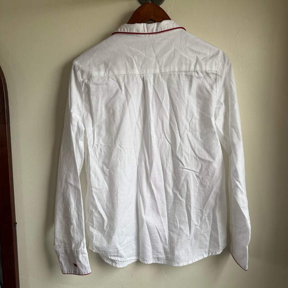 Petite Plume Twill Pajama Top Size Medium White Red Piping - Picture 8 of 8